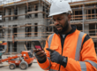 Construction Worker Holding His Phone, Pointing at it